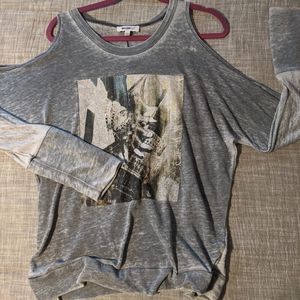 Cold Shoulder, Long Sleeve Graphic Tee